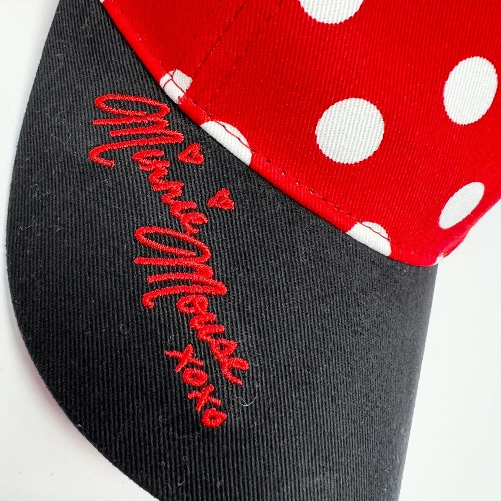 Disney Parks Minnie Mouse Red Polka Dot Bow Ears Cap Youth Snapback Hat